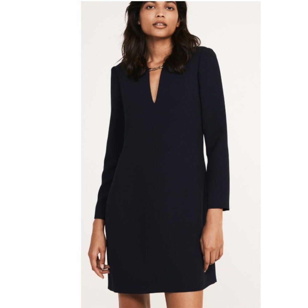 Theory Black Long Sleeve V-Neck Shift Dress